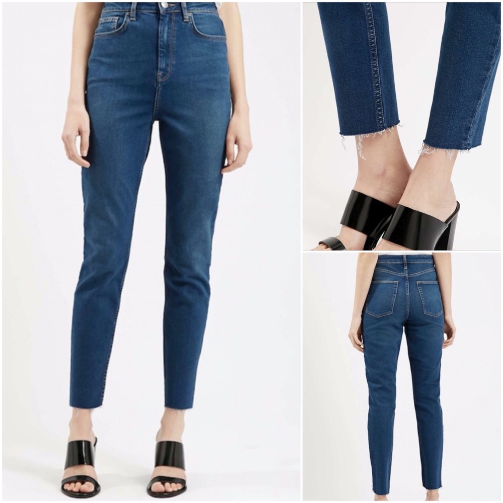 TOPSHOP high rise skinny frayed raw hem jeans
